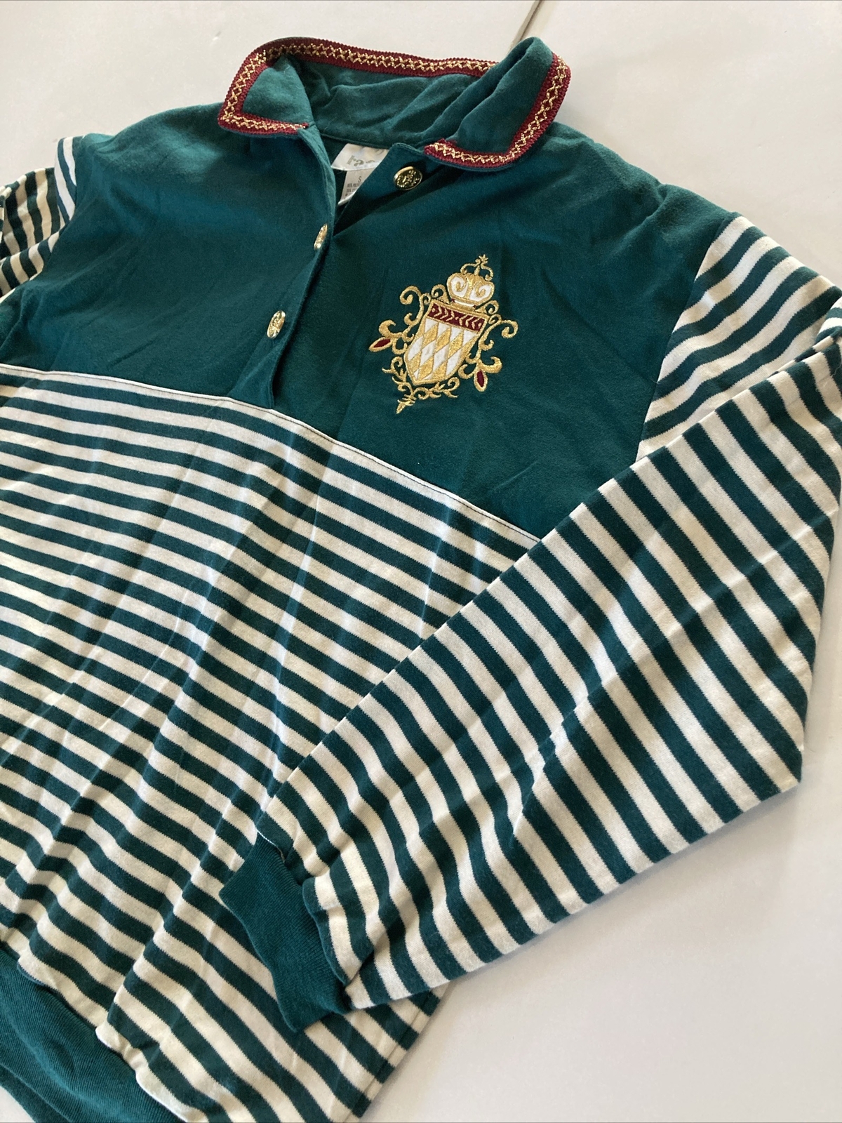 VTG Rafael Woman’s Sz S Pullover Button Green Stripe Shirt/Top