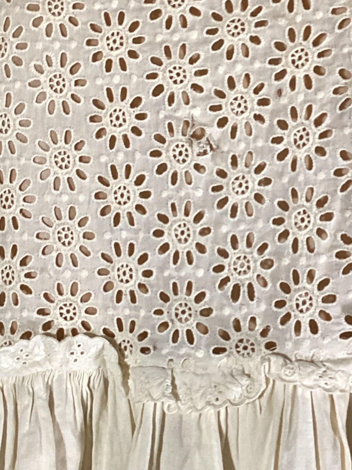 Antique Victorian Edwardian Cotton Eyelet Lace Long Nightgown Glass Buttons