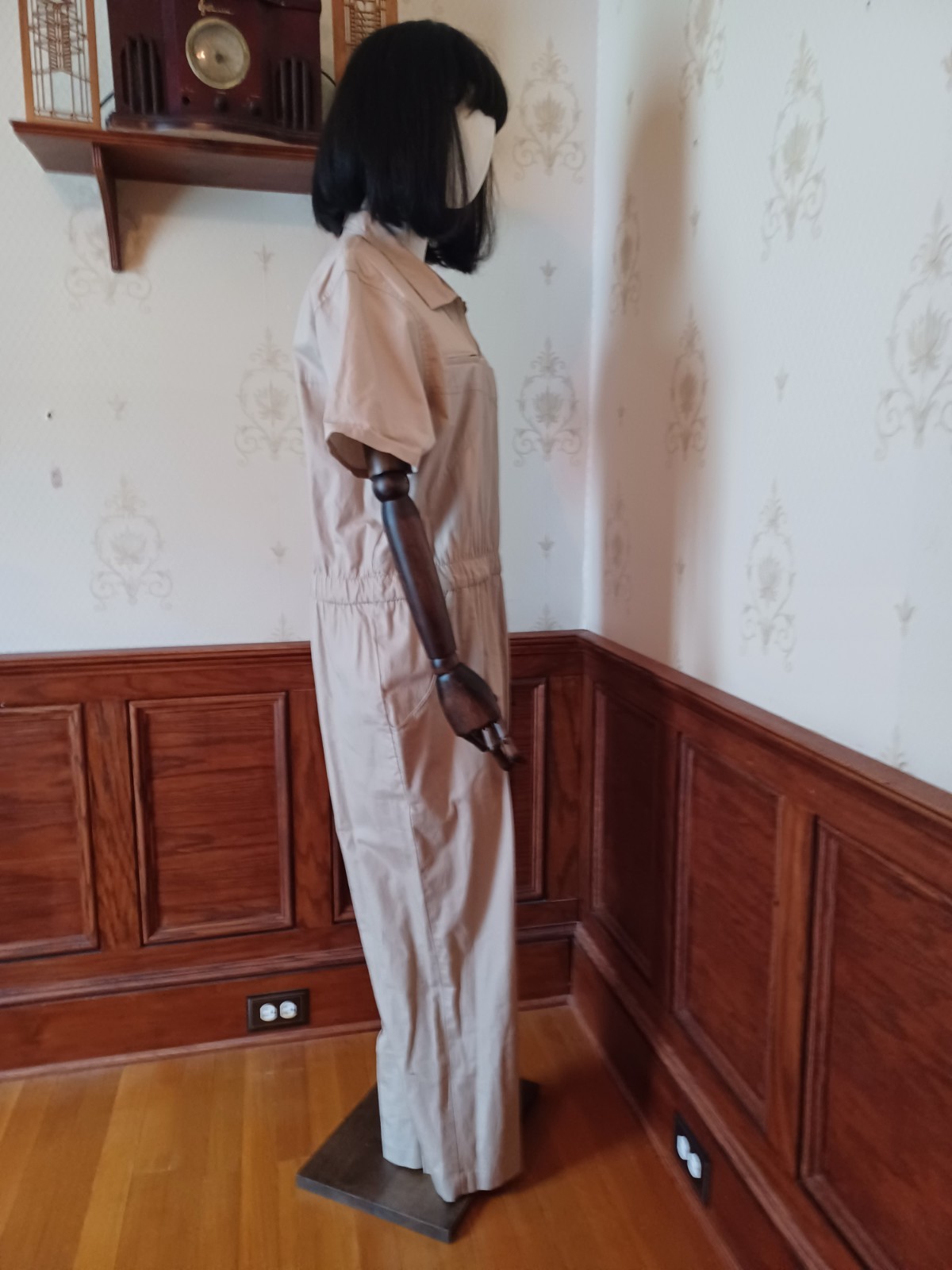 Vintage 1980s Saint Germain Paris Boho/Utilitarian Tan 100% Cotton Jumpsuit