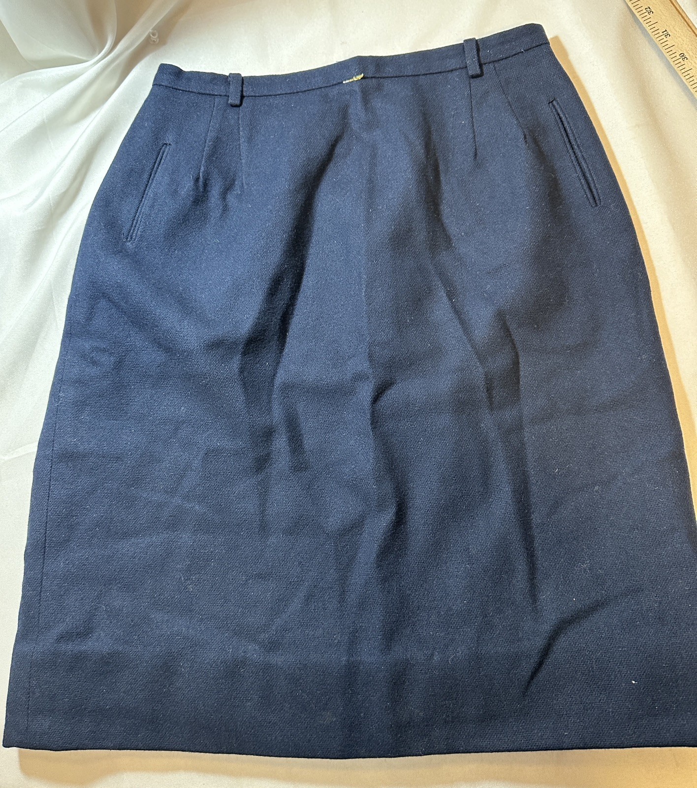 Vtg 70s Brentshire Skirt Dark Blue Straight Back Zipper Montgomery Ward Classic