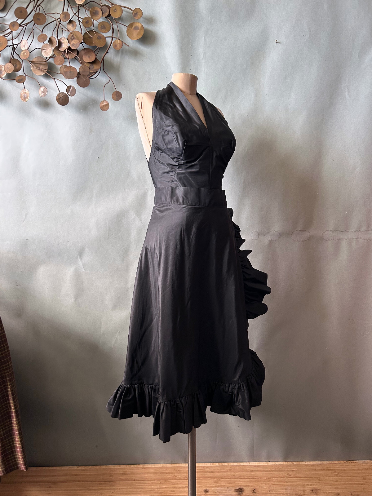 Vtg 1960s Flamenco Style Party Dress Black Halter Busty Cocktail Glam sz S M