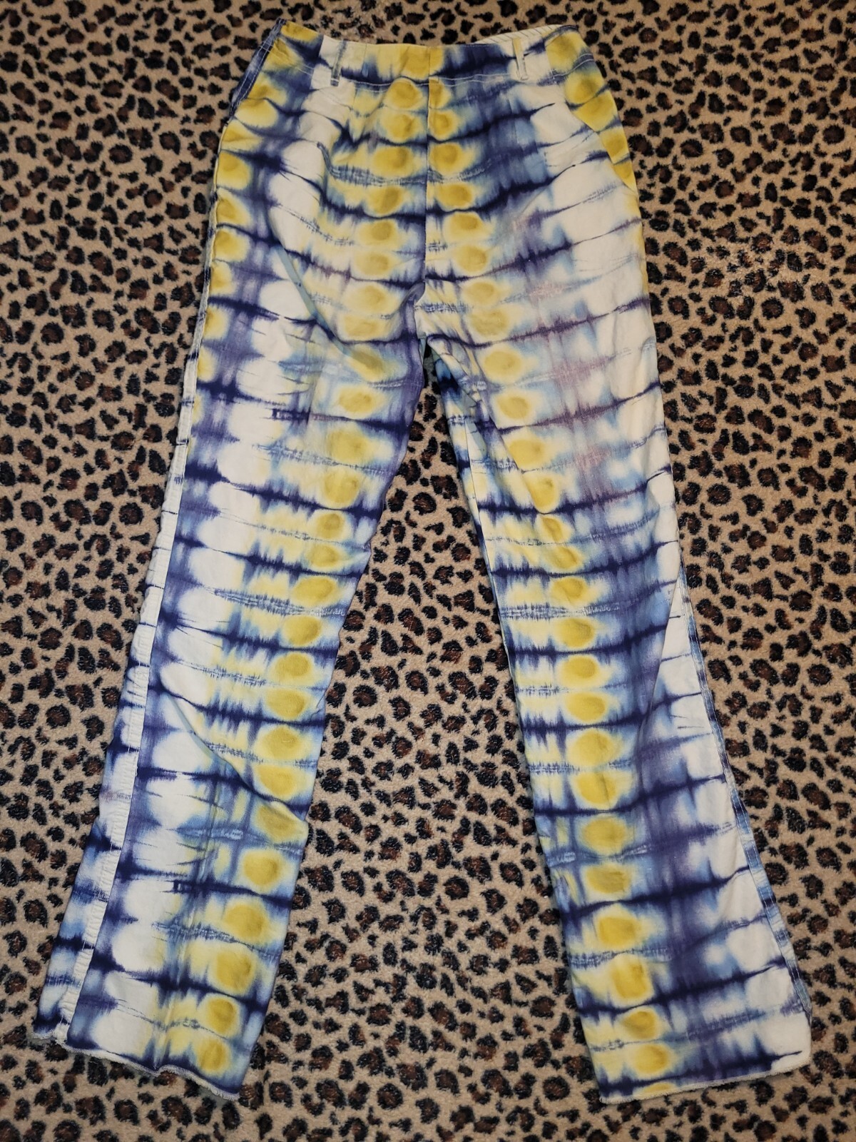 Vintage Tie Dye Xtrovert 60s 70s 80s Pants Blue Yellow White