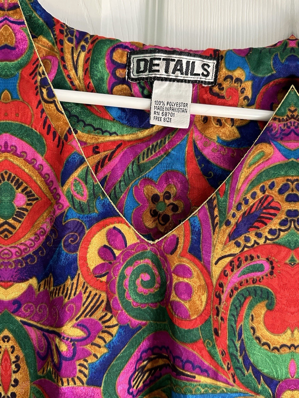 Vintage 80’s Details Colorful Caftan Kaftan Paisley Lounge Dress Mumu One Sz