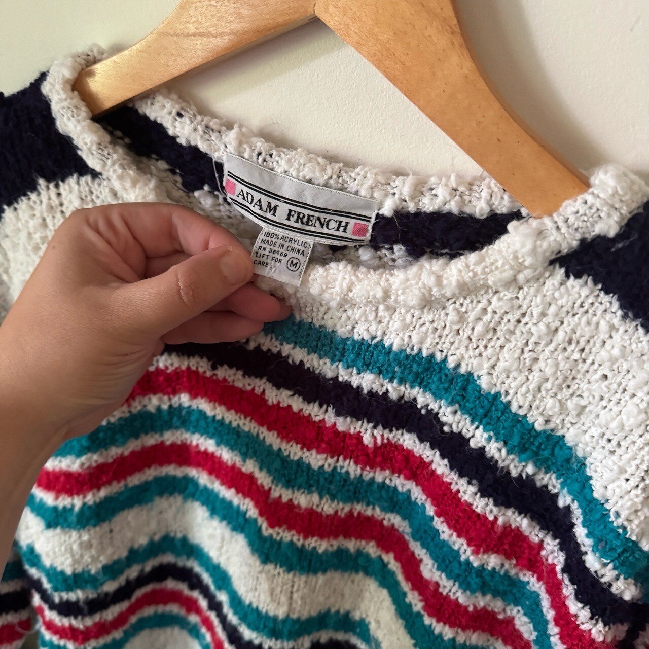 Vintage Adam French Fuzzy Stripe Sweater Womens M Colorful Twee Retro Preppy