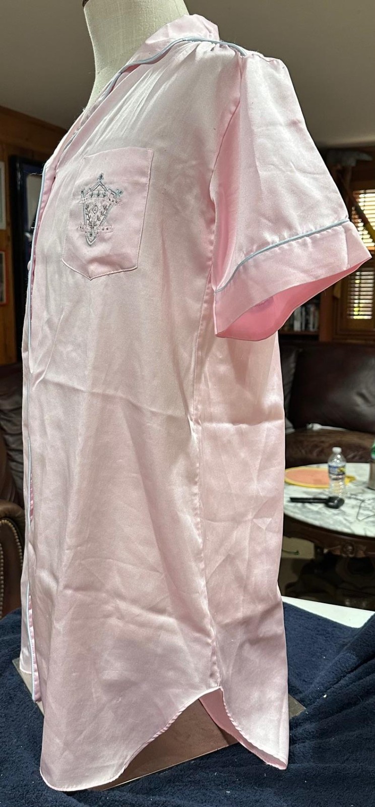 Vintage 1990’s Cotillion Pink Satin Night Sleep Button Shirt Soft Cozy Medium