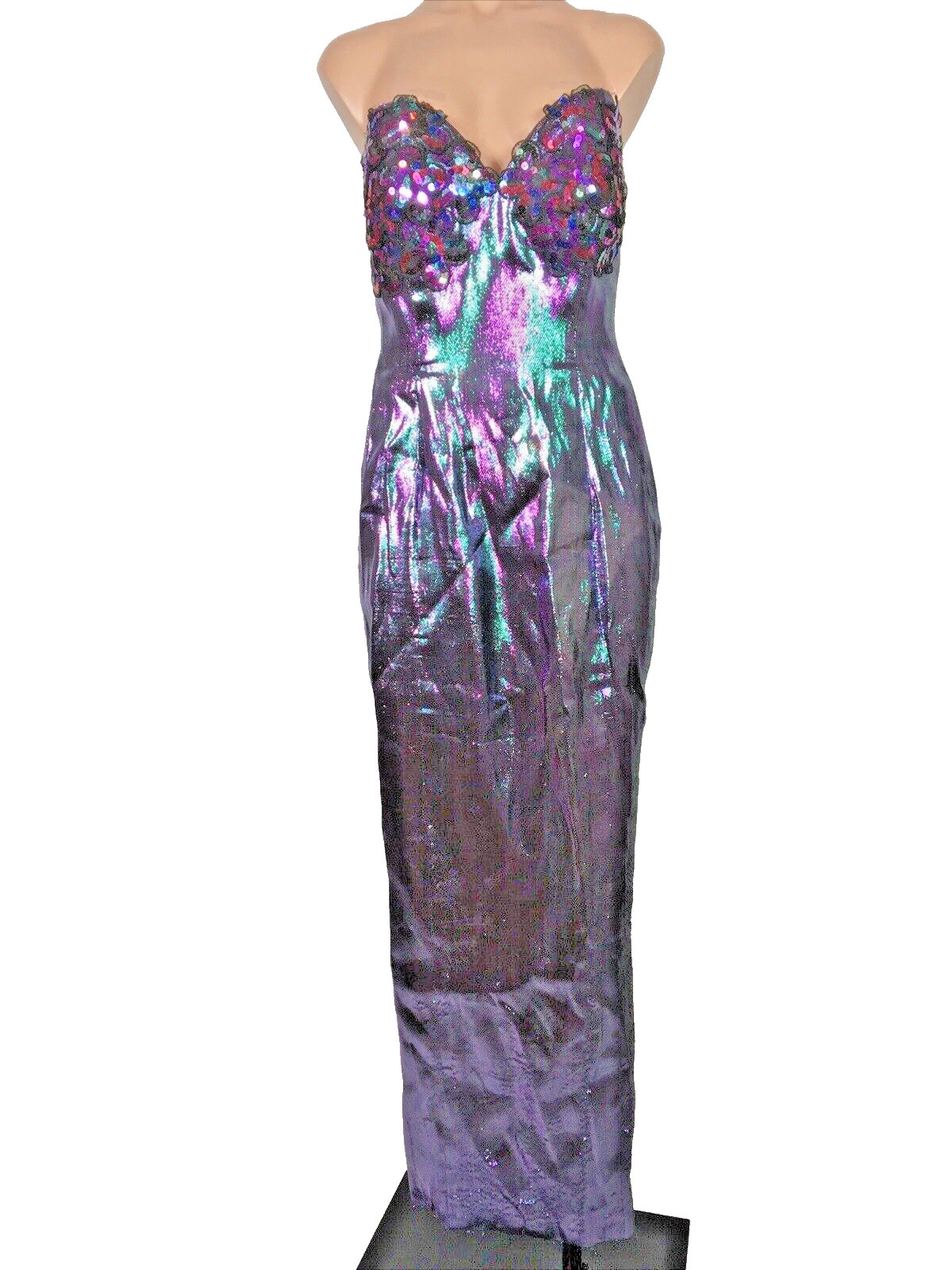 Vintage 80s Liquid Multicolor Lame Foil Cocktail Prom Party Dress S/M Sequin