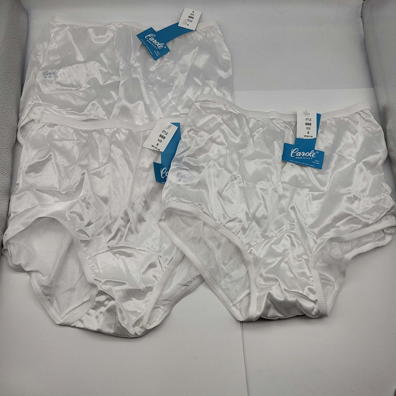 VTG Granny Panty 3 Pair Elastic Pinup Nylon white Panties SZ 5/6 Carole USA