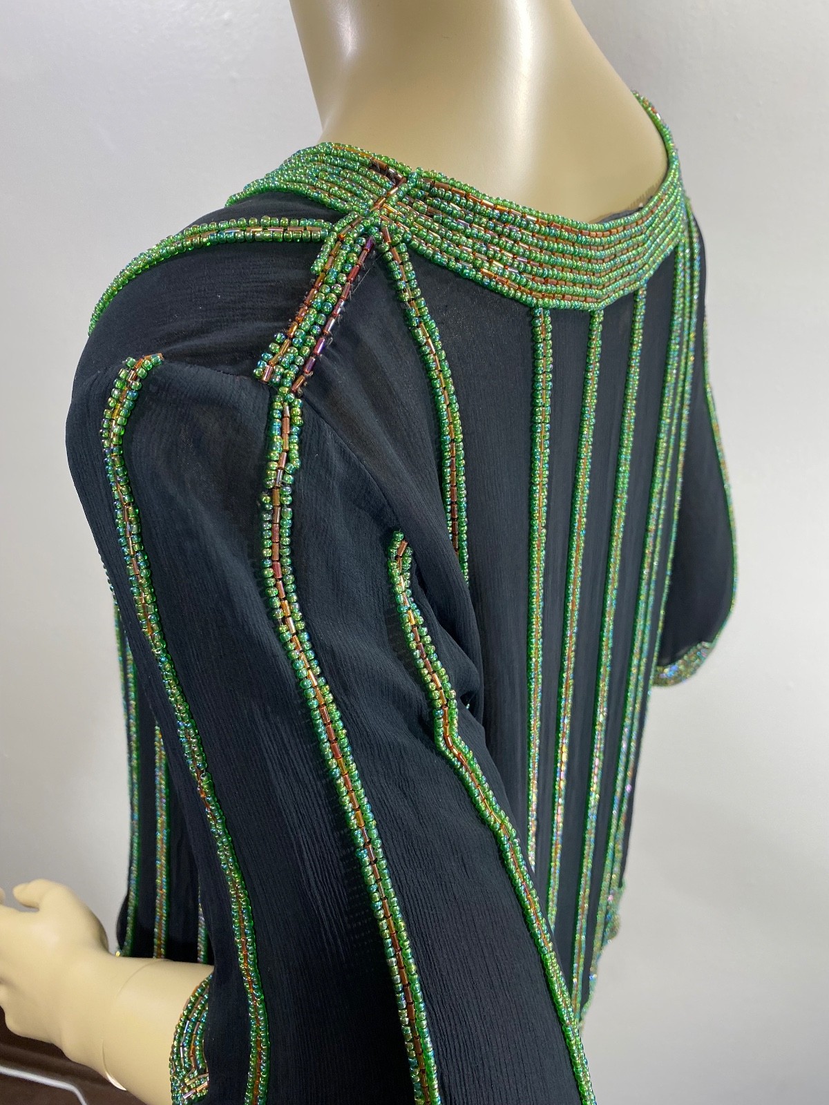 VTG 70s Nieman Marcus Judith Ann Creations SM 100% Silk Beaded Top Deco Gatsby
