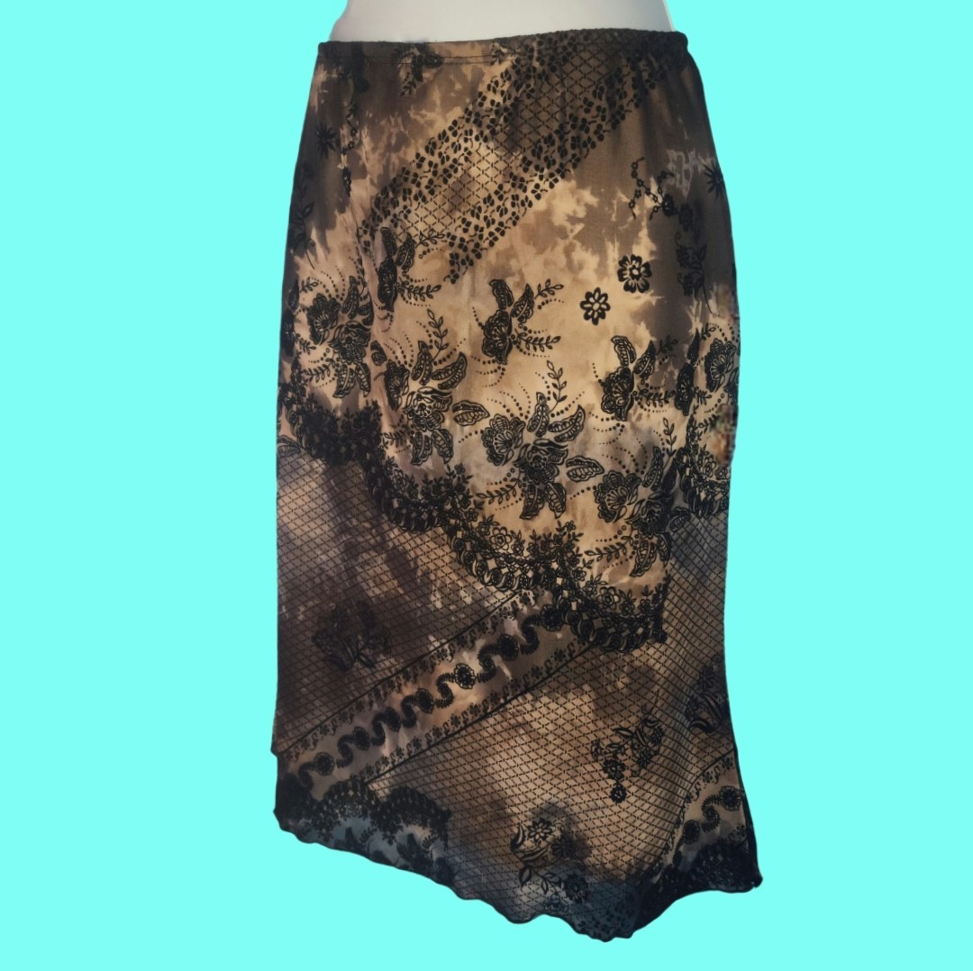 VINTAGE 90’s Y2K RAVE Nude Illusion Black Velvet Mesh Skirt Glam Goth Grunge XL