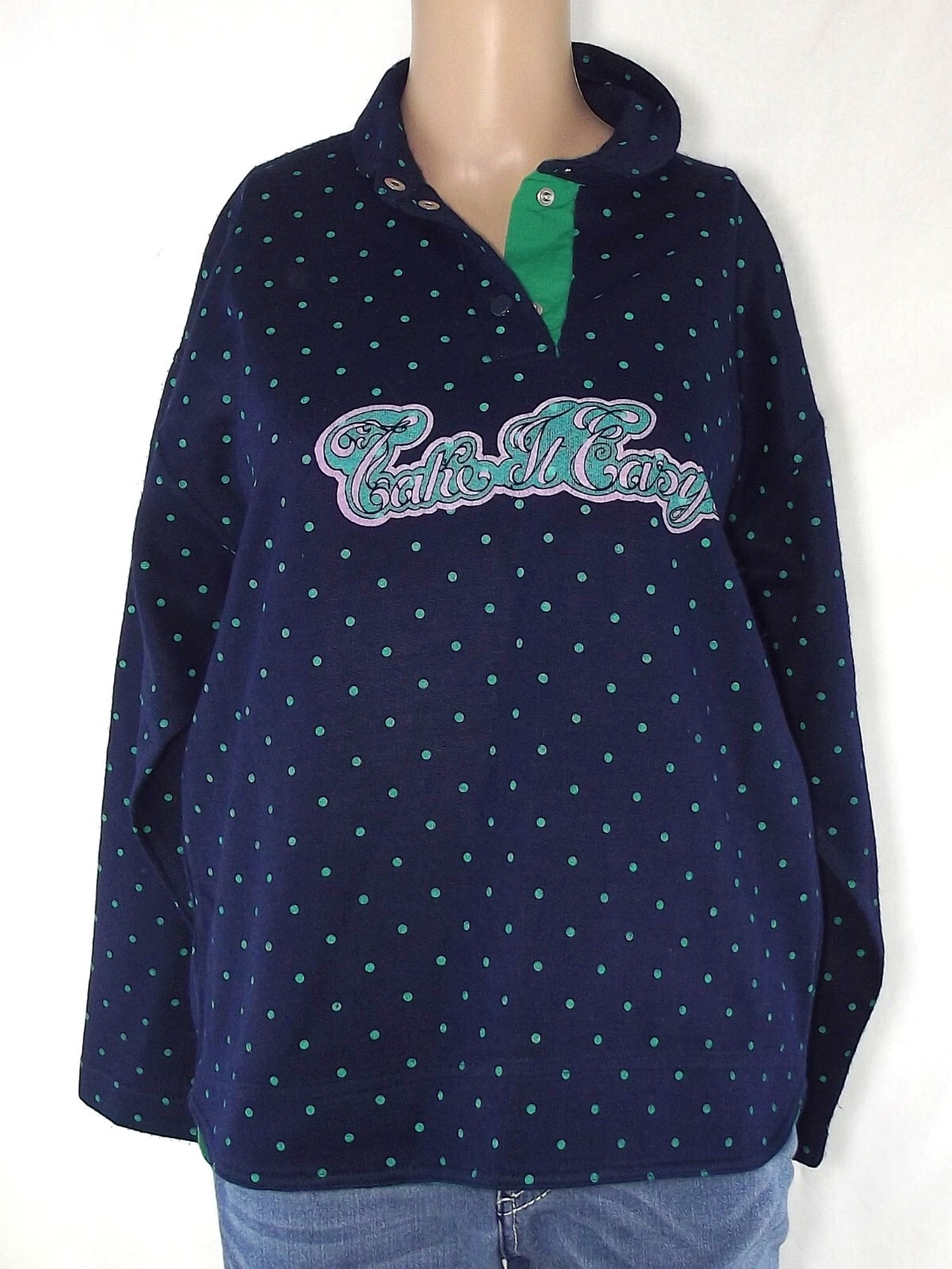 Campagnolo Sport Sweatshirt Womens Blue Vintage Made Italy Pois Size XL Extra…