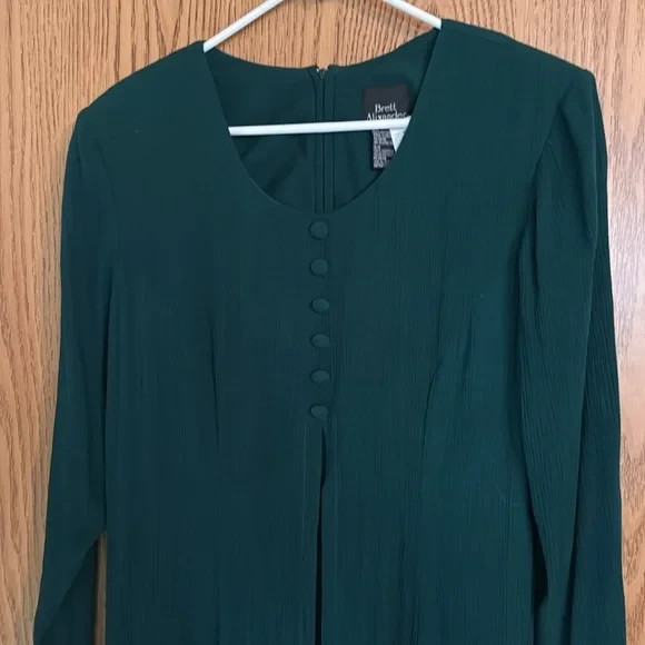 Vintage 90s Brett Alixander LS Button Pleat Front Maxi Dress Green Size 15/16