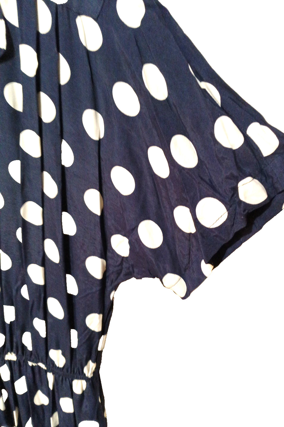 New 14 fit 10 vintage 80s NAVY BLUE white polka dot Midi SHIRT DRESS pockets NWT