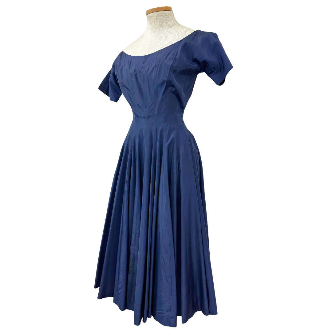 Vintage 1950s Anne Fogarty Navy Blue Fit n Flare Dress