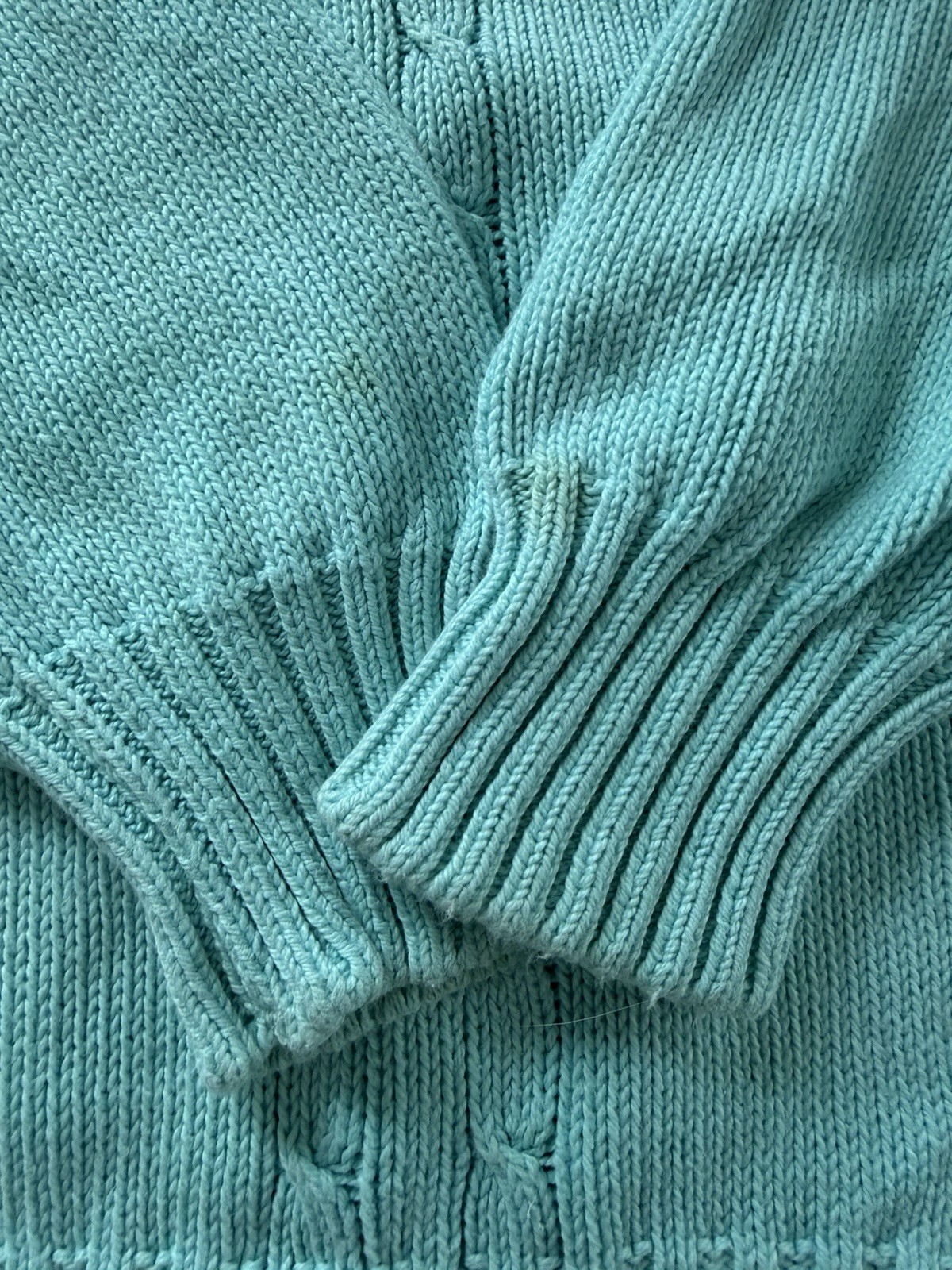 Vintage Golf Cable Knit V-Neck Sweater Aqua Blue Women XL Lady Pickering