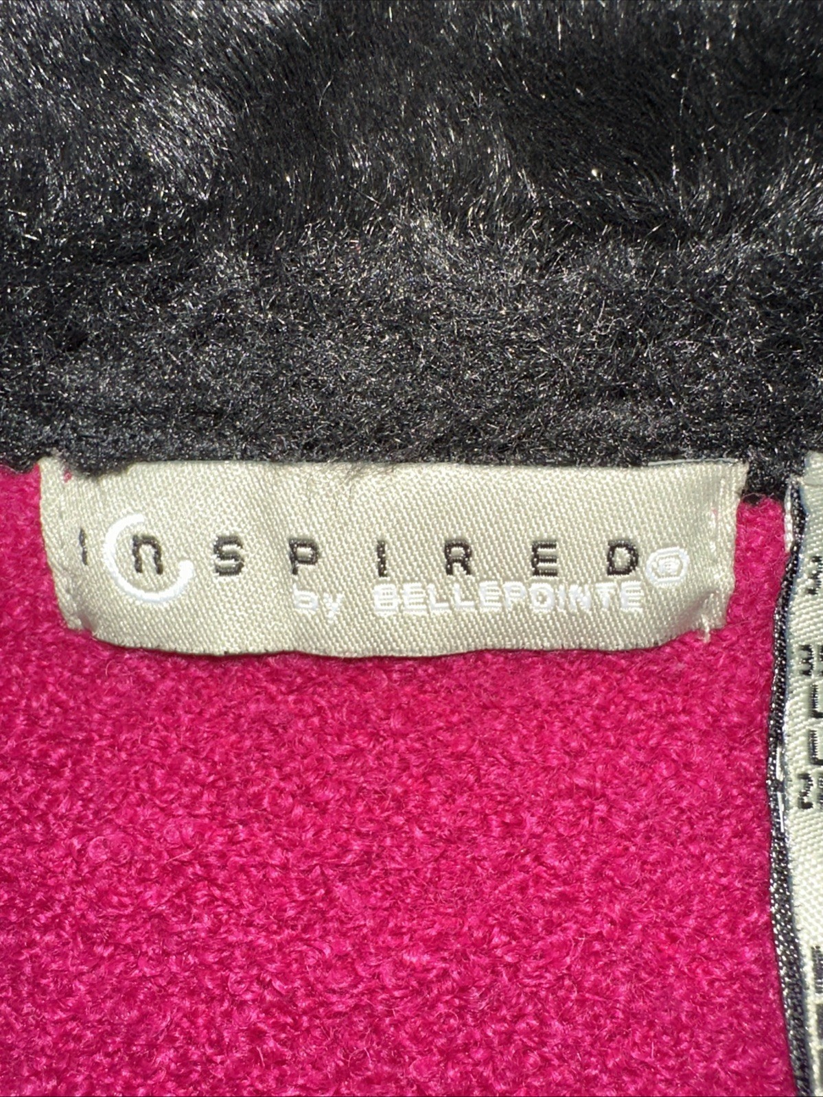 VTG Inspired By Bellepointe Fuscia Lambs Wool Cardigan Black Faux Fur Trim NICE