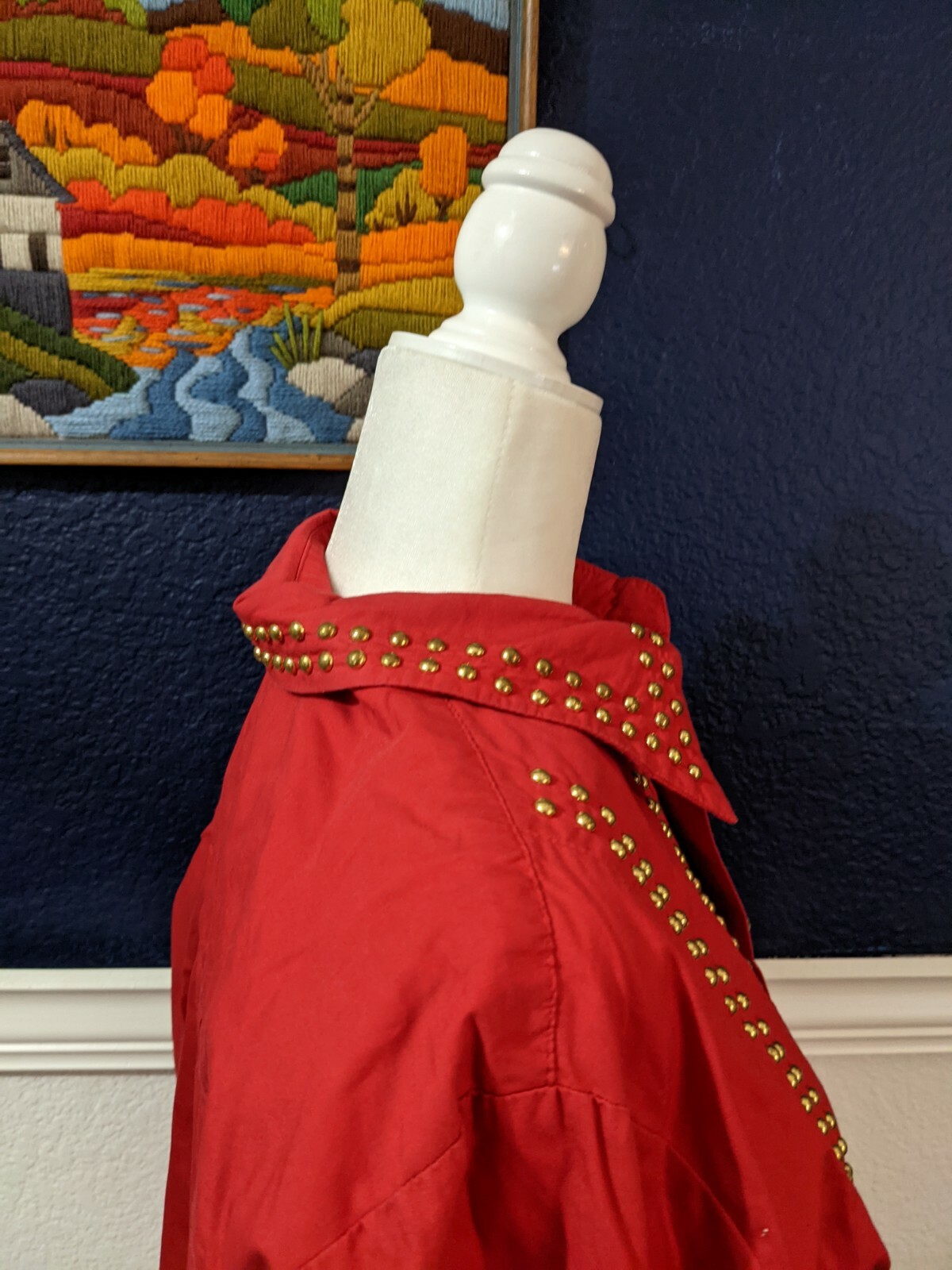 VTG Howard Wolf Dallas Red Western Cowboy Shirt Embellished Studs Sz 10 Medium M