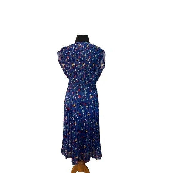 Vintage Jonathan Logan 1975s Paint Dot Print Crepe Blue MultiColor V Neck Dress