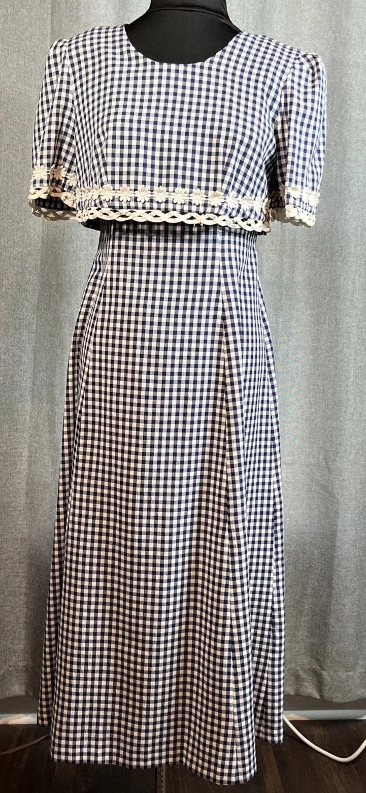 Vintage 1990s Navy White Gingham Cottagecore Prairiecore Dress – 4