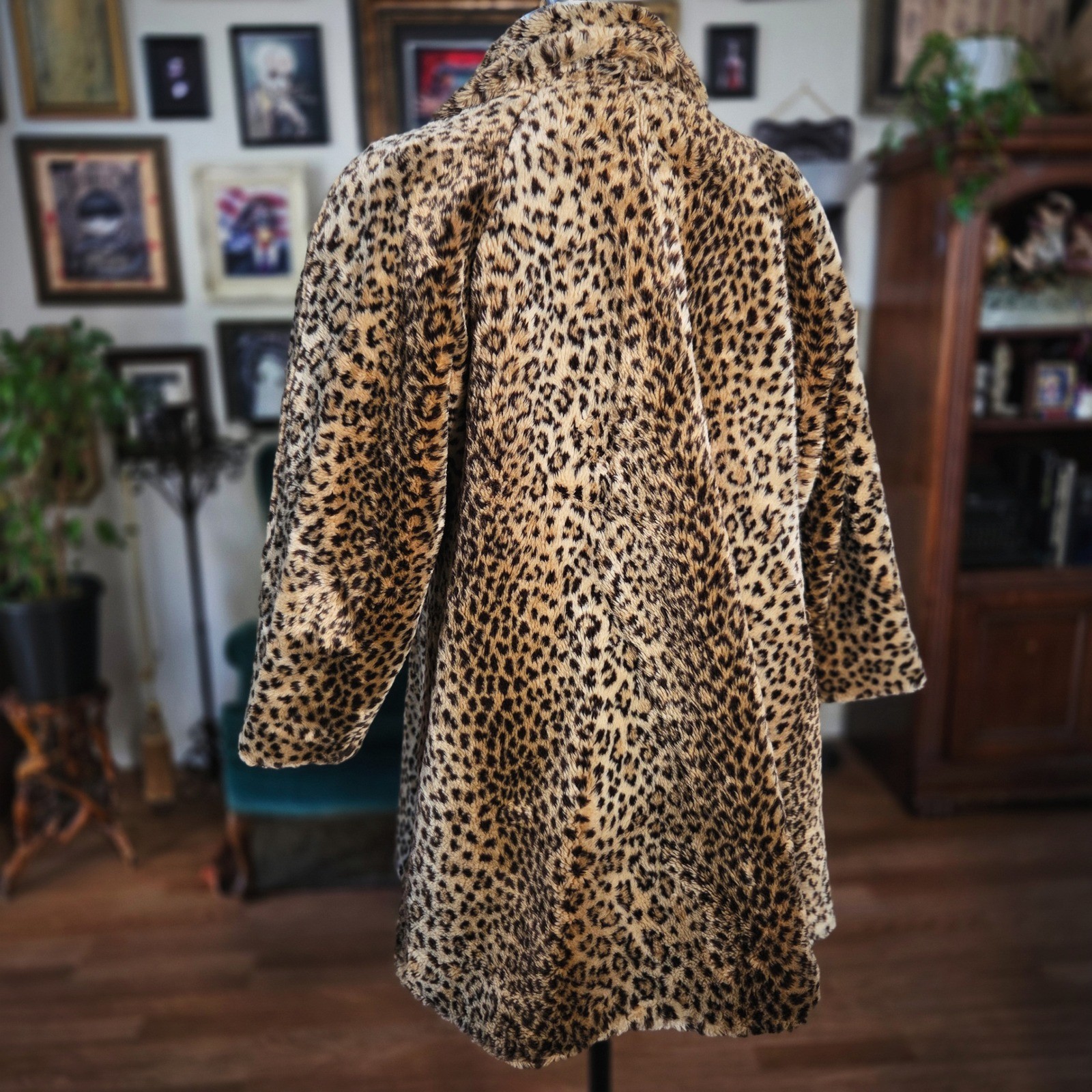 Donnybrook Faux Fur Leopard Coat Vintage 90s Animal Print Jacket XS