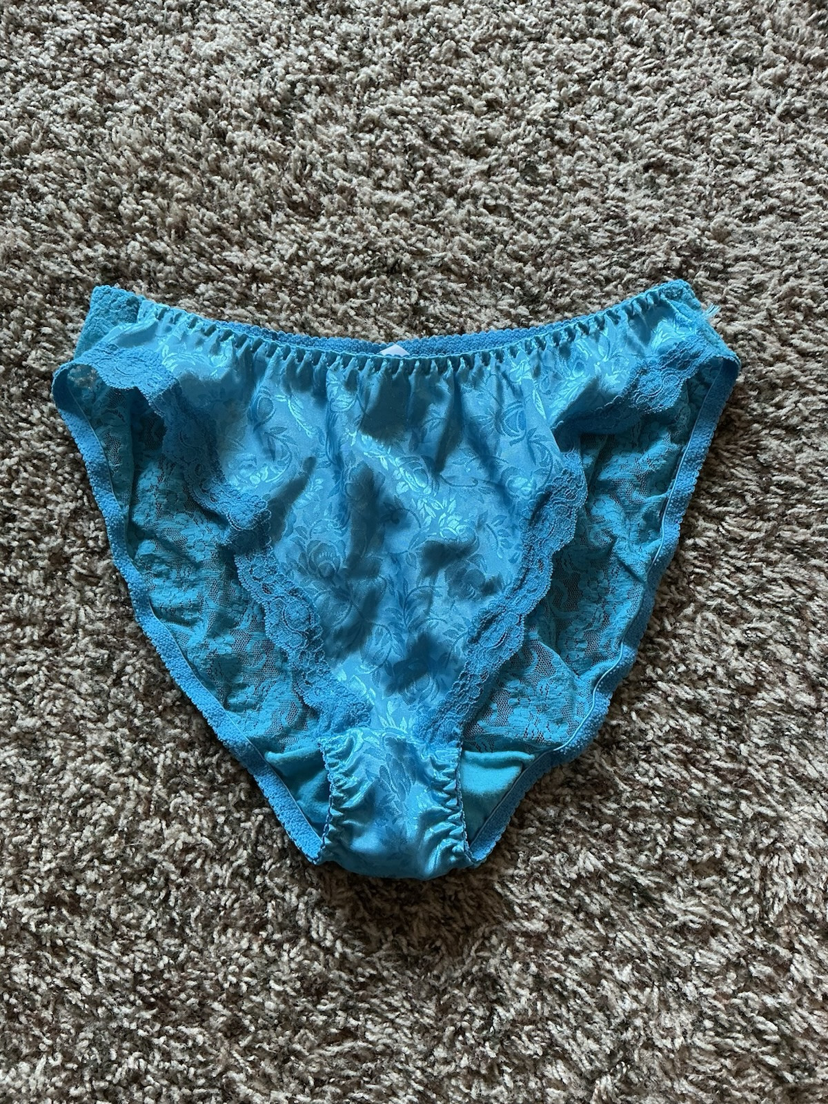 Vintage Secret Treasures Panties Size 7 Electric Blue Bikini Lace Back Glossy