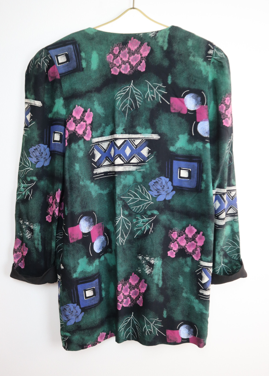 VINTAGE 90S WOMEN’S FLORAL PRINT JACKET BLOUSE – PERIWINKLE – SIZE 14