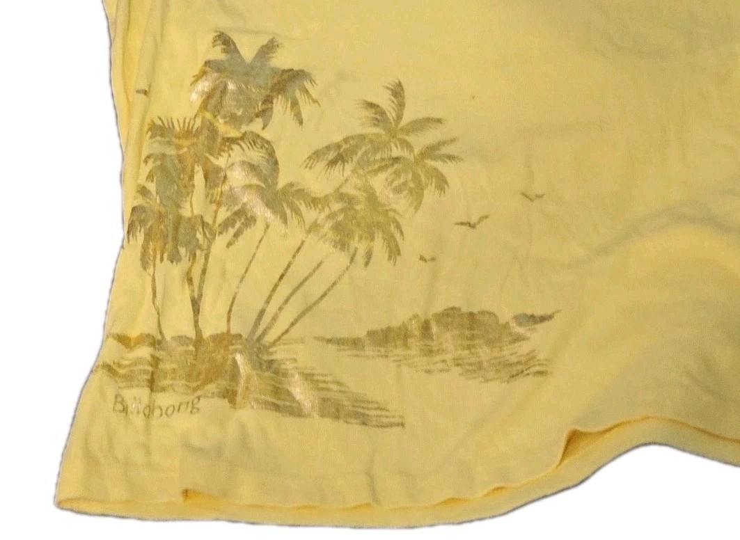 Billabong Yellow Palm Tree Graphic T Shirt 90s Women’s Small Y2K Surf Skater Vtg