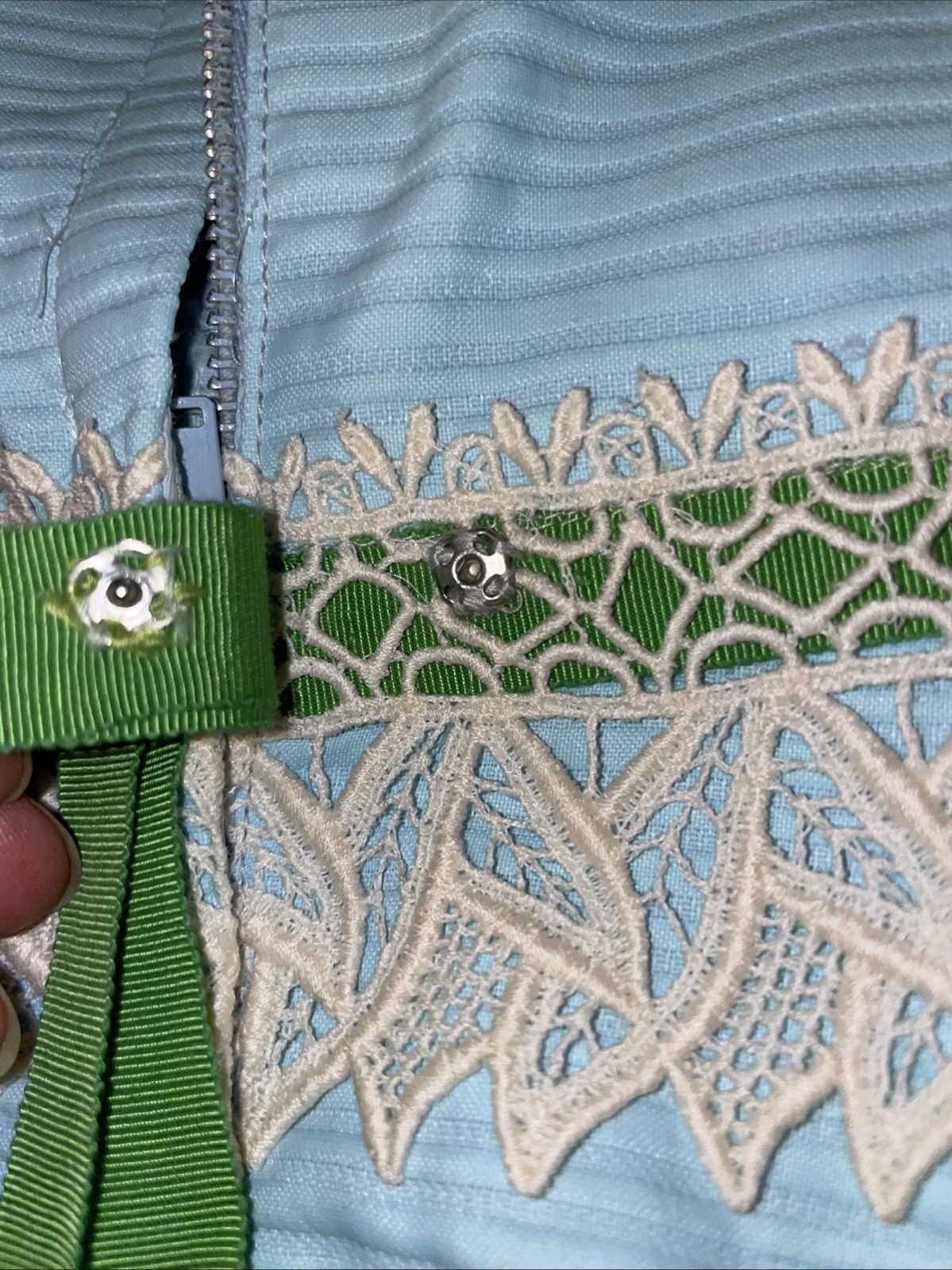 Vintage 60’s 70s Maxi Dress Sz 3 Gina Petites Blue/green Bow Boho Empire Waist