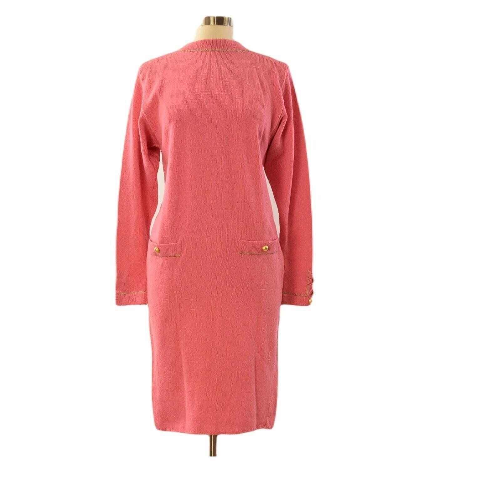 Vintage Wool Minimalist Luxury Don Sayres Knit Dress Pink & Gold M Mod 70s Silk