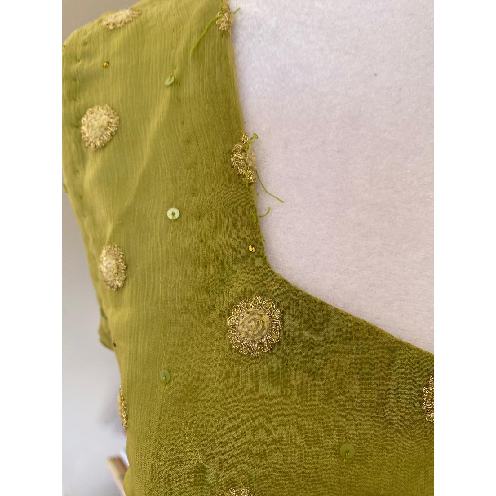Vintage Silk Sheer Embroidered Green Shift Dress Medium Boho Fairy Ethereal Fest
