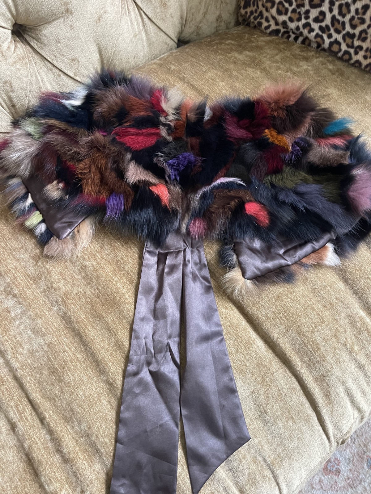 RABBIT FUR CAPELET SHAWL PASHMINA CAPE COLLAR WRAP SHOULDER SCARF OSFA MULTI VTG