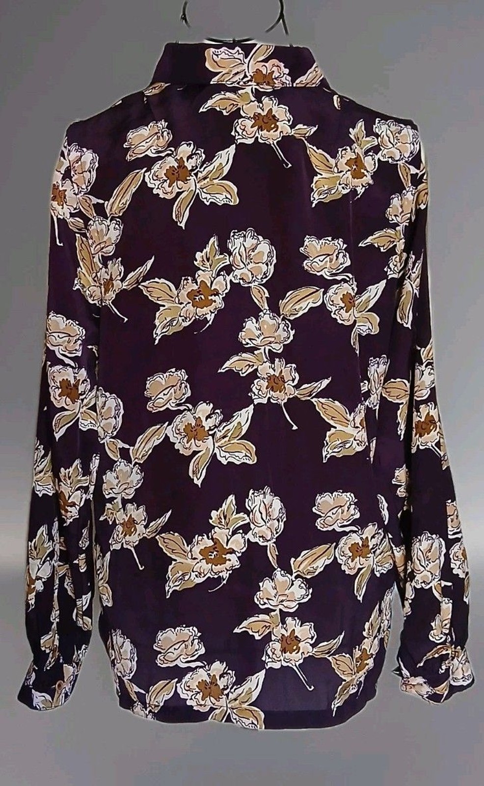 Vintage 70s Plum Floral Blouse Large Boho Secretary Cottagecore Button Front