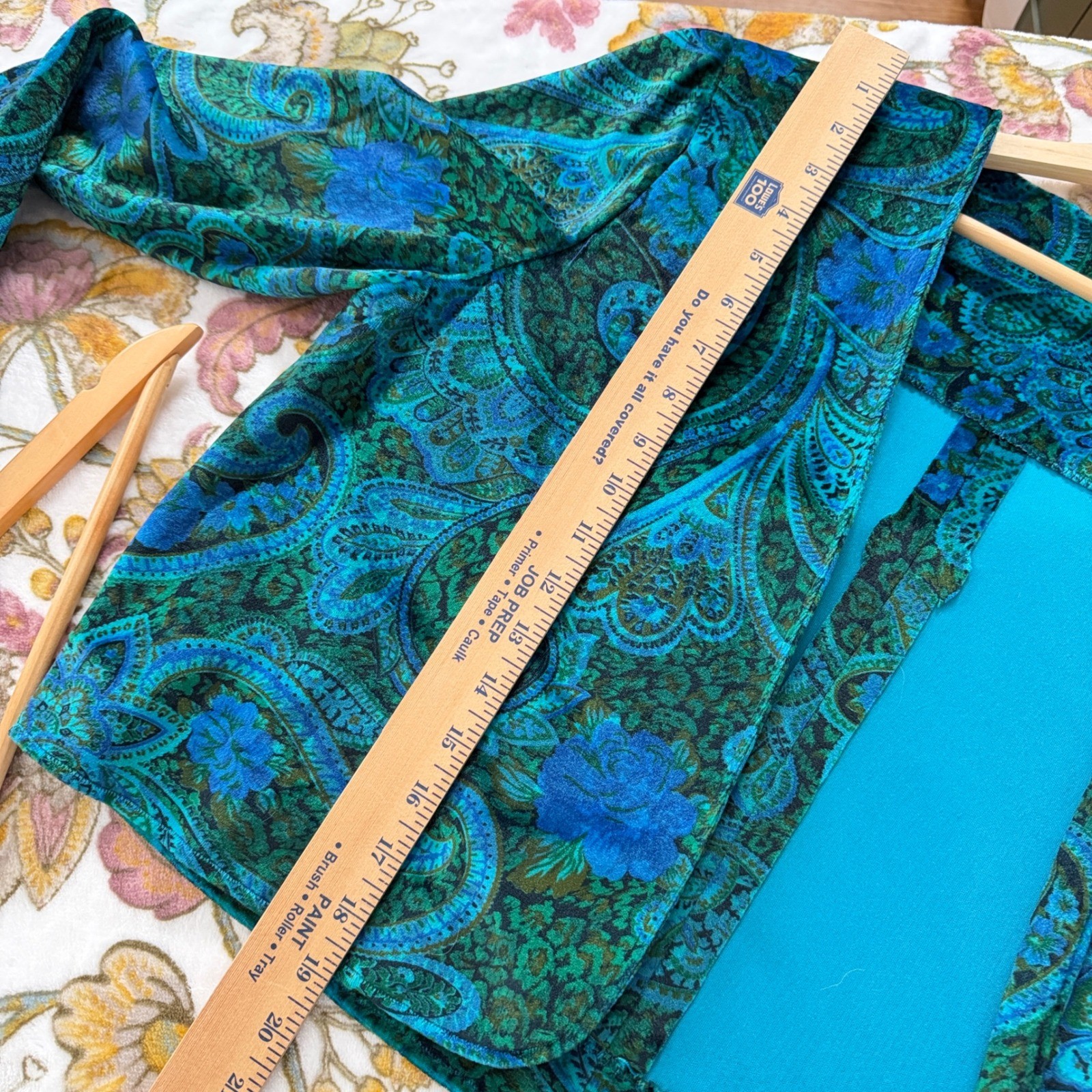 Vtg Jacket Artsy Paisley Velvet Handmade Cropped Peacock Boho 70s 80s Teal Blue