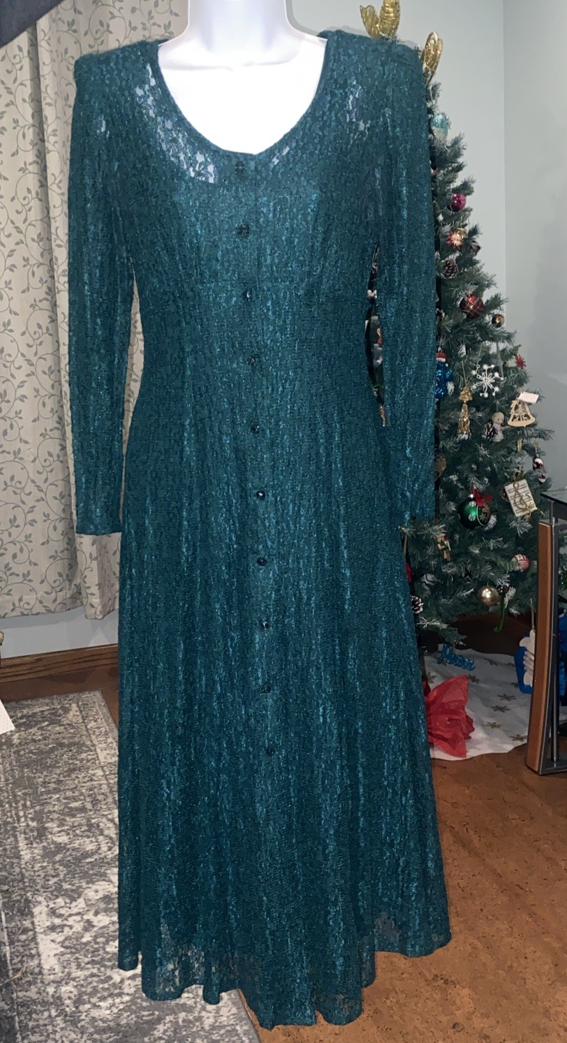 Green All That Jazz emerald jade Sheer Lace floor Fit&Flare+slip 7/8 whimsigoth