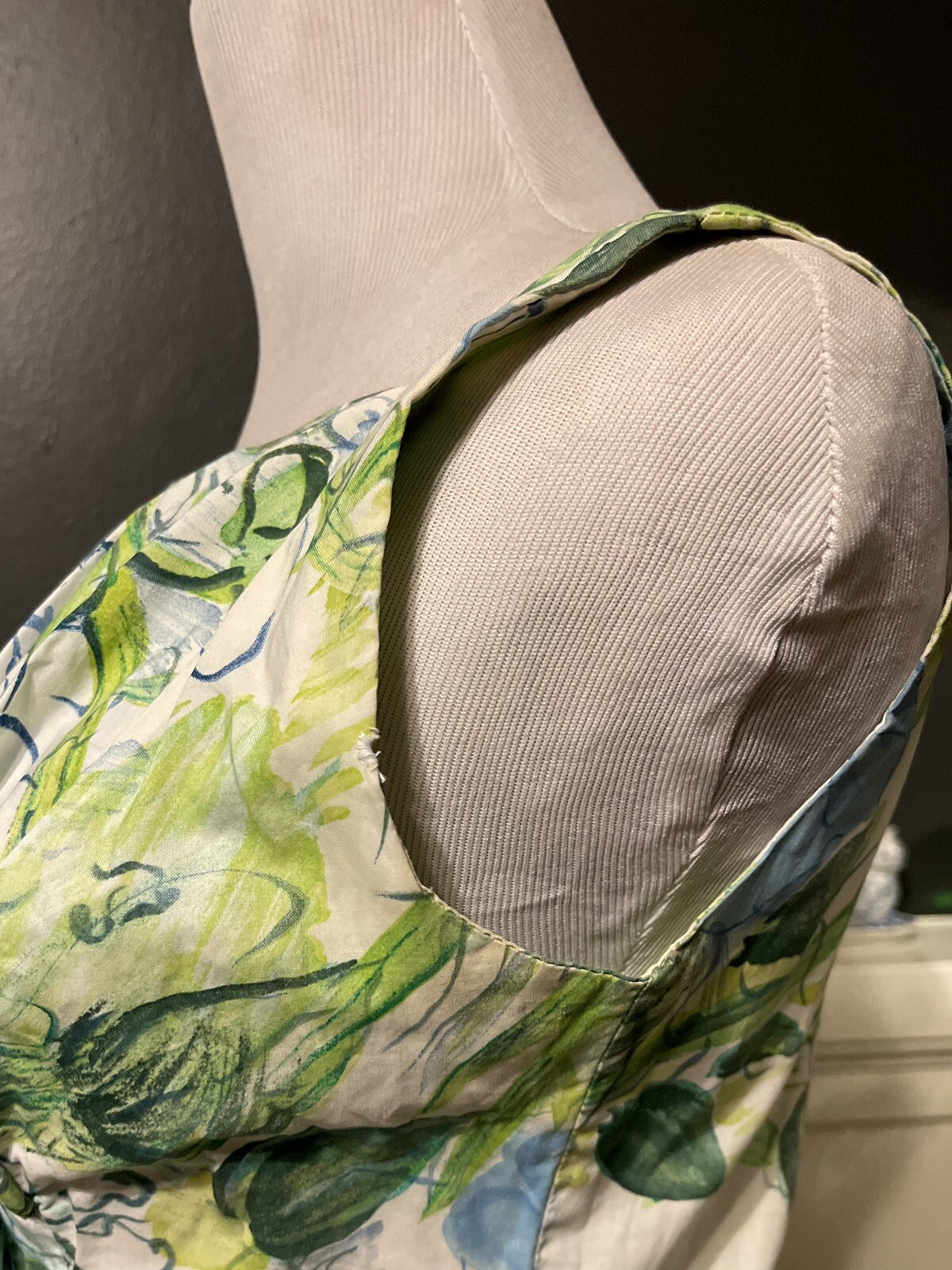 1950’s Vintage Water Color Floral Summer Dress Blues Greens