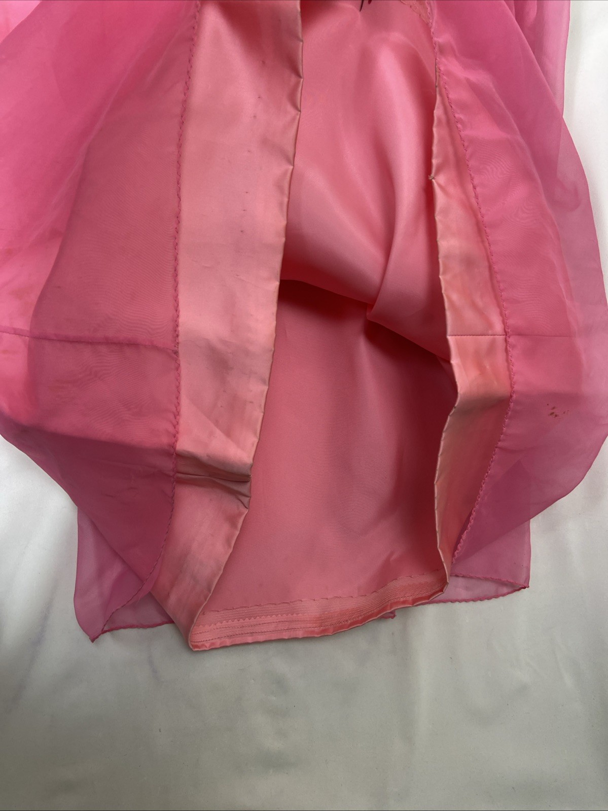 Vintage 60s Sleeveless Chiffon Dress Pink Lace Lined Bow Open Back Empire Waist
