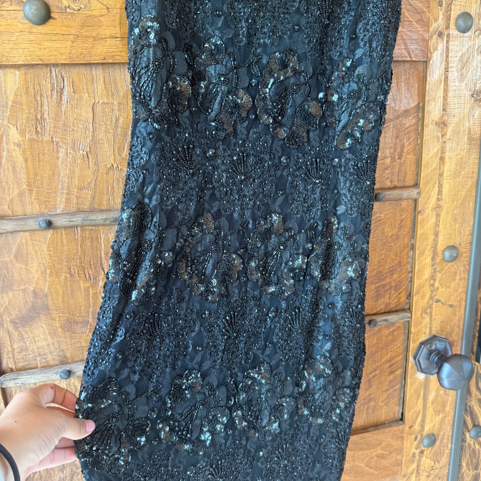 Vintage Badge Black Beaded Sequin Lace Cocktail Wedding Dress Women Sz 7 Sheath