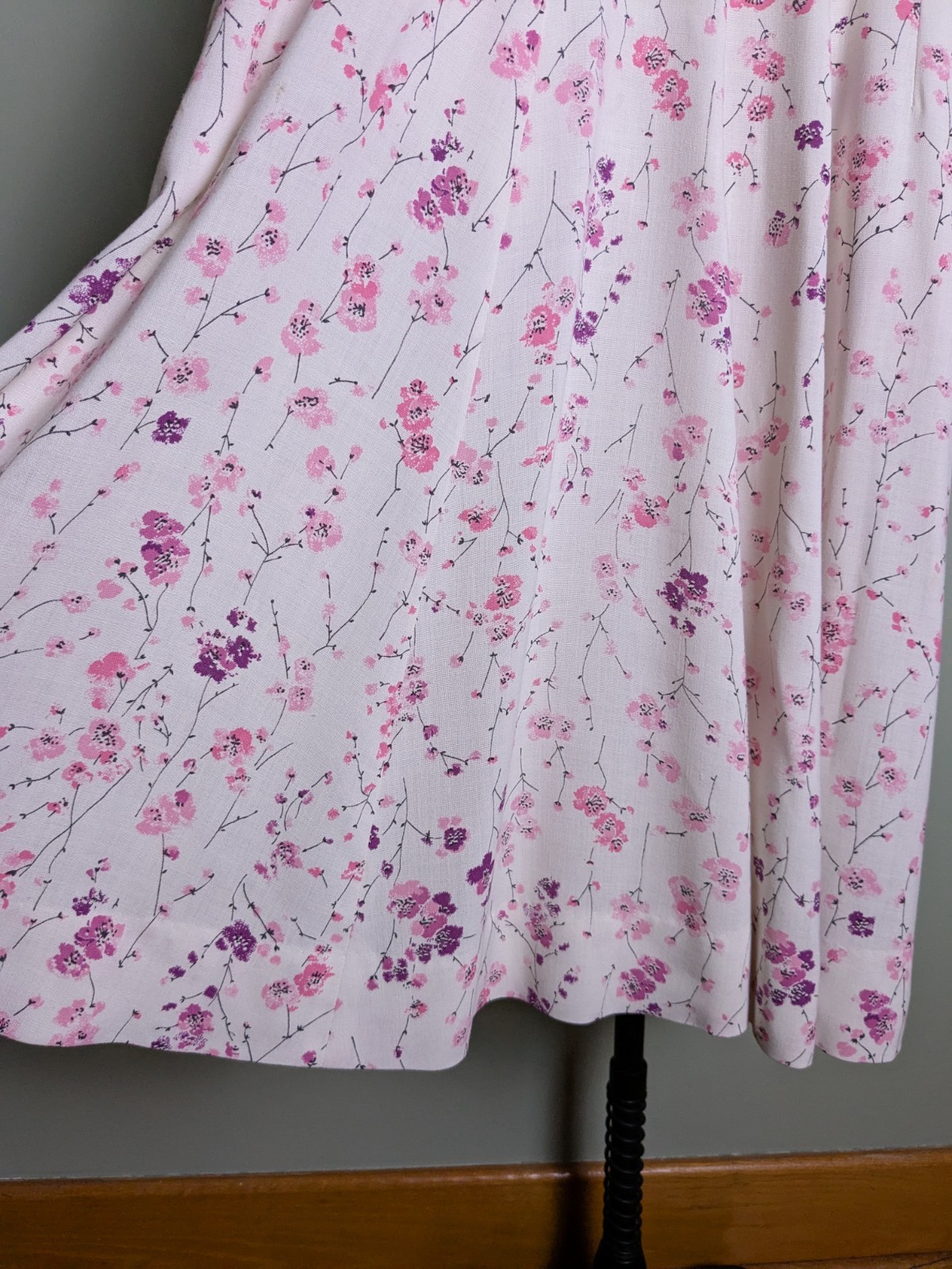 Vintage Handmade 1950s Fit Flare White Pink Linen Like Dress