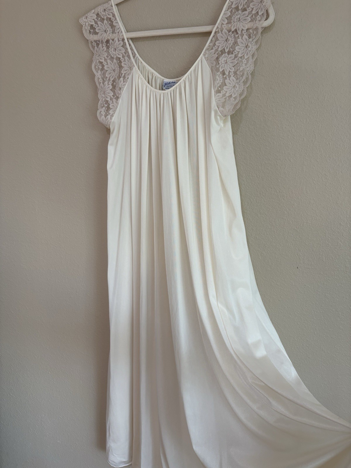 VTG Jill Andrea of New York Nightgown M Beige Nylon USA Lingerie Sheer Demure