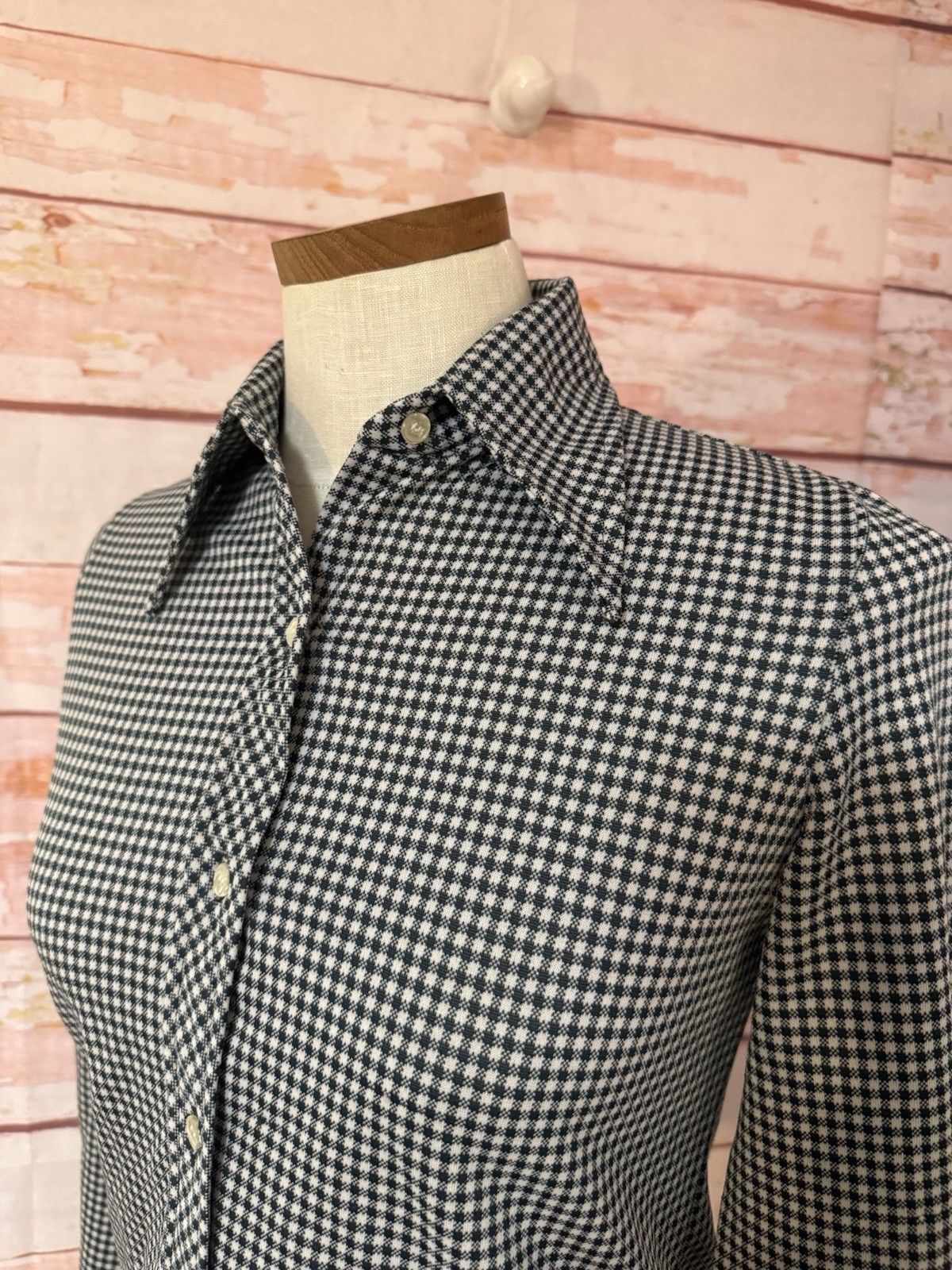 Vintage Ship N Shore Plaid Button Up Shirt Size 12 Black & White 80s Gingham