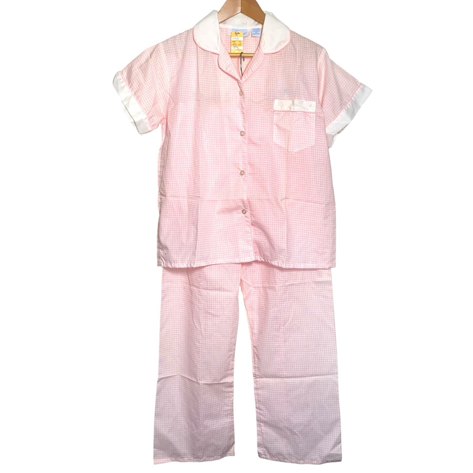 Vintage NOS Stardust 2 Piece Pink White Checkered Pajama Set Size Large 38