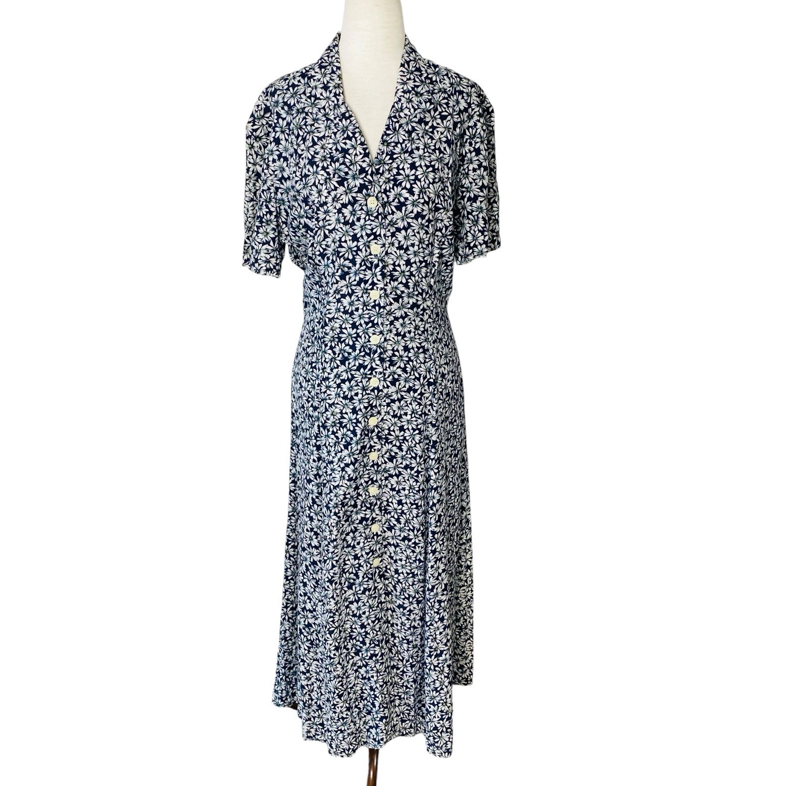 VINTAGE JONATHAN MARTIN Floral Button Front Midi Dress 90s Cottagecore Teacher