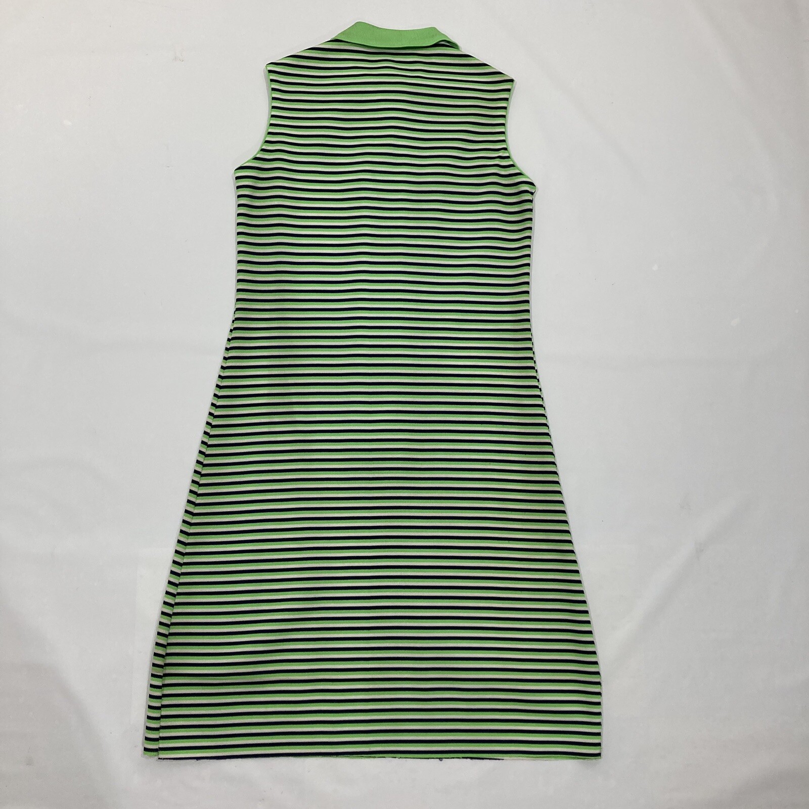 Vtg 70s Chemise Lacoste Shift Dress Med Lime Green/Black Stripe Mod Go-Go Preppy