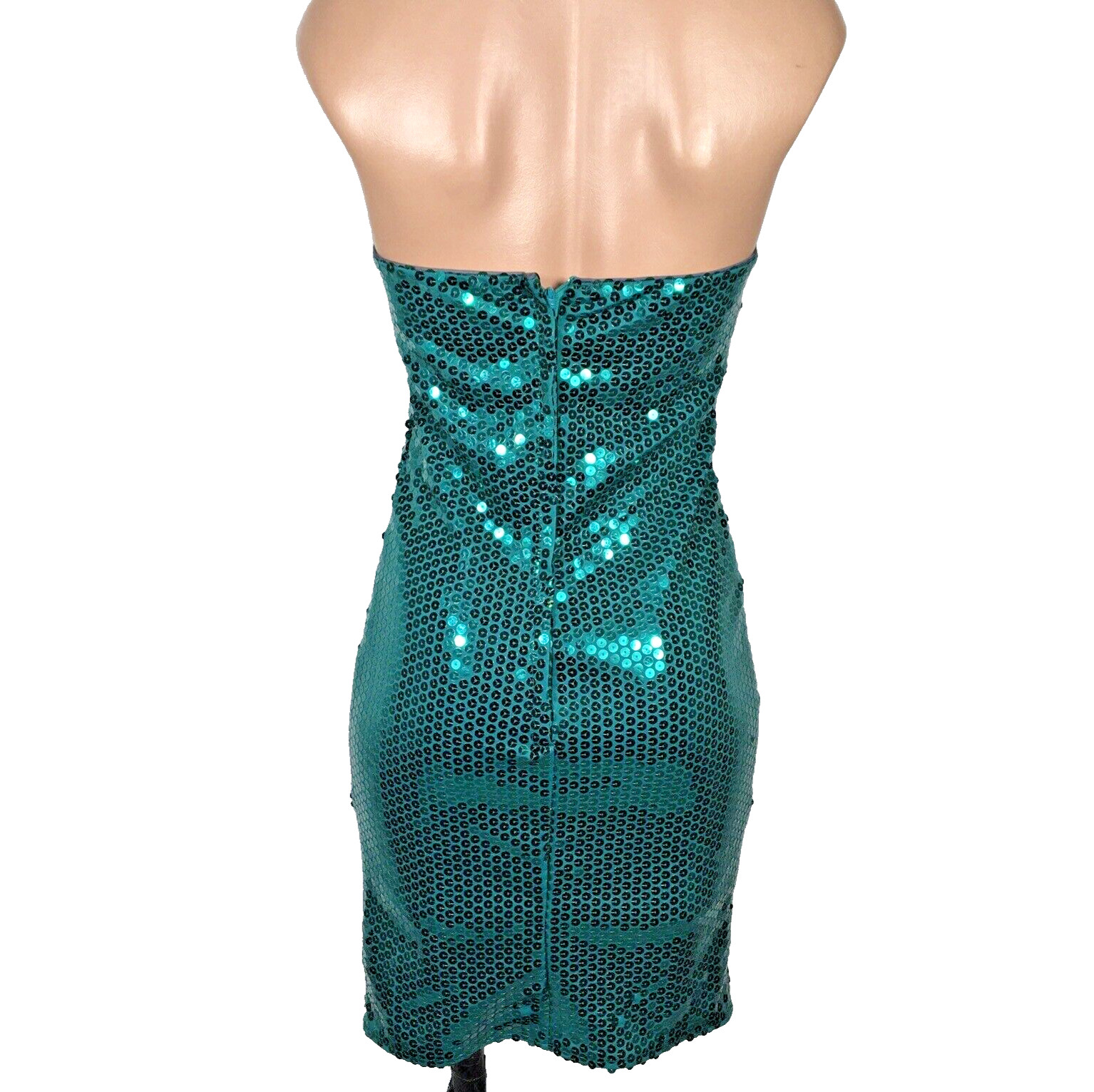 VTG 80s 90s Party Prom LA Glo MINI Sequin Wiggle Slip Bodycon TEAL Dress 3/4