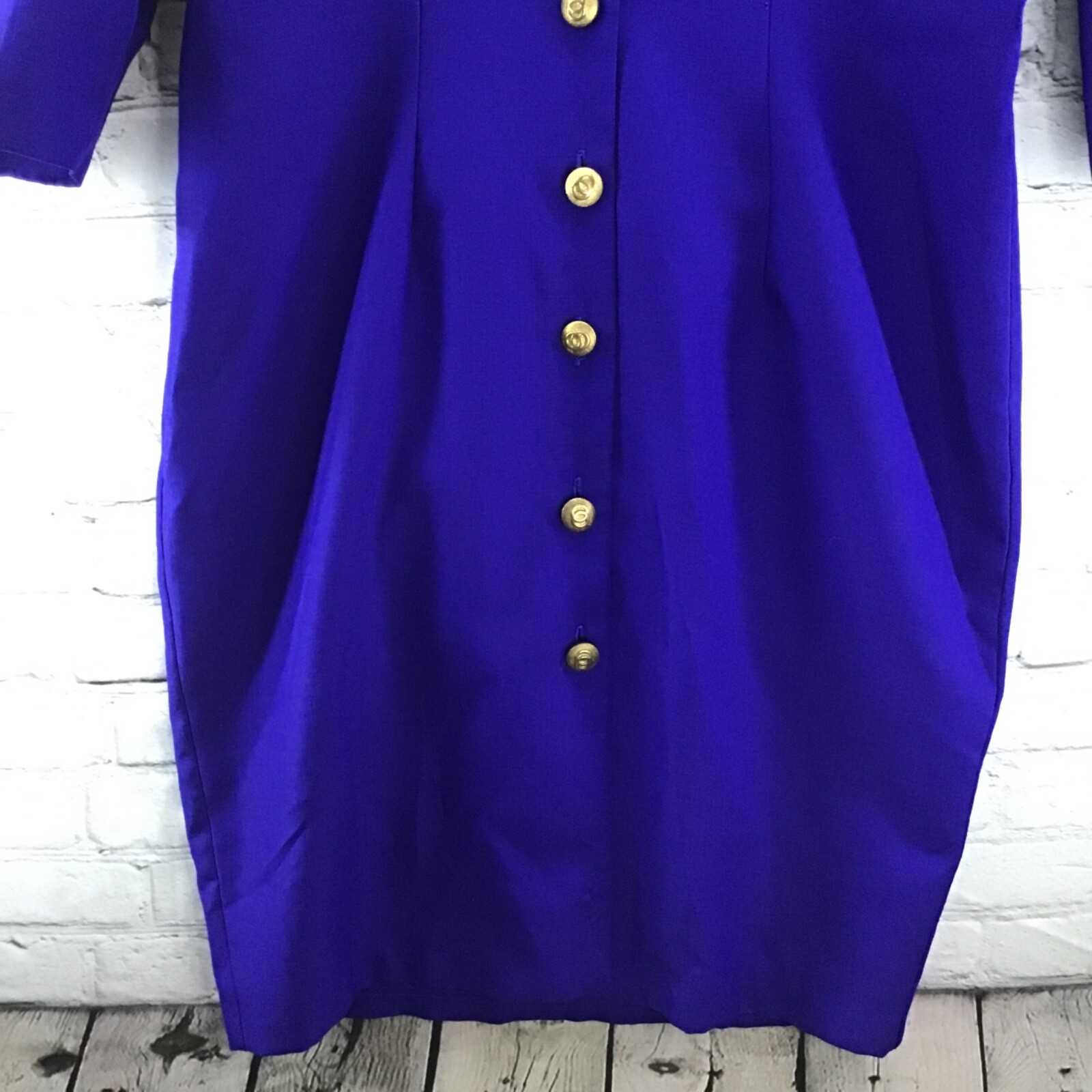 Whirlaway Frocks Vintage 80’s Dress Sz 16P Petite Royal Blue Metal Buttons Flaws
