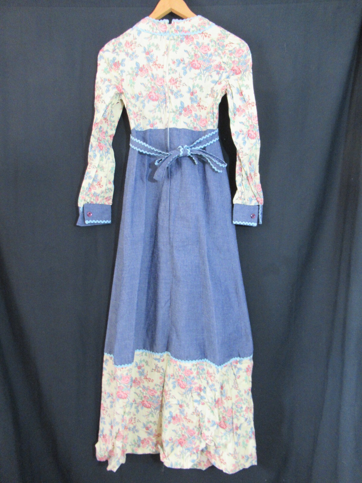 Vintage 70’s Hippie Boho Prairie Festival Maxi Dress Rickrack PBJ Long Sleeve