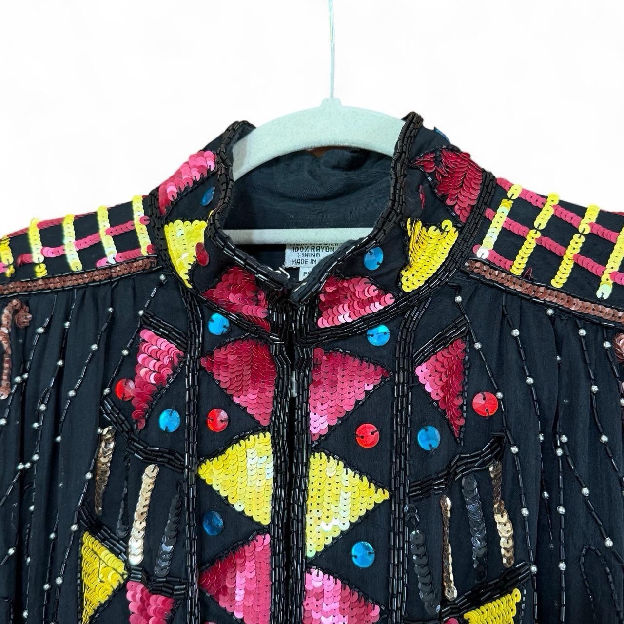 Vintage 100% Silk Hand Beaded Sequin Jacket Duster Made in India Free Size