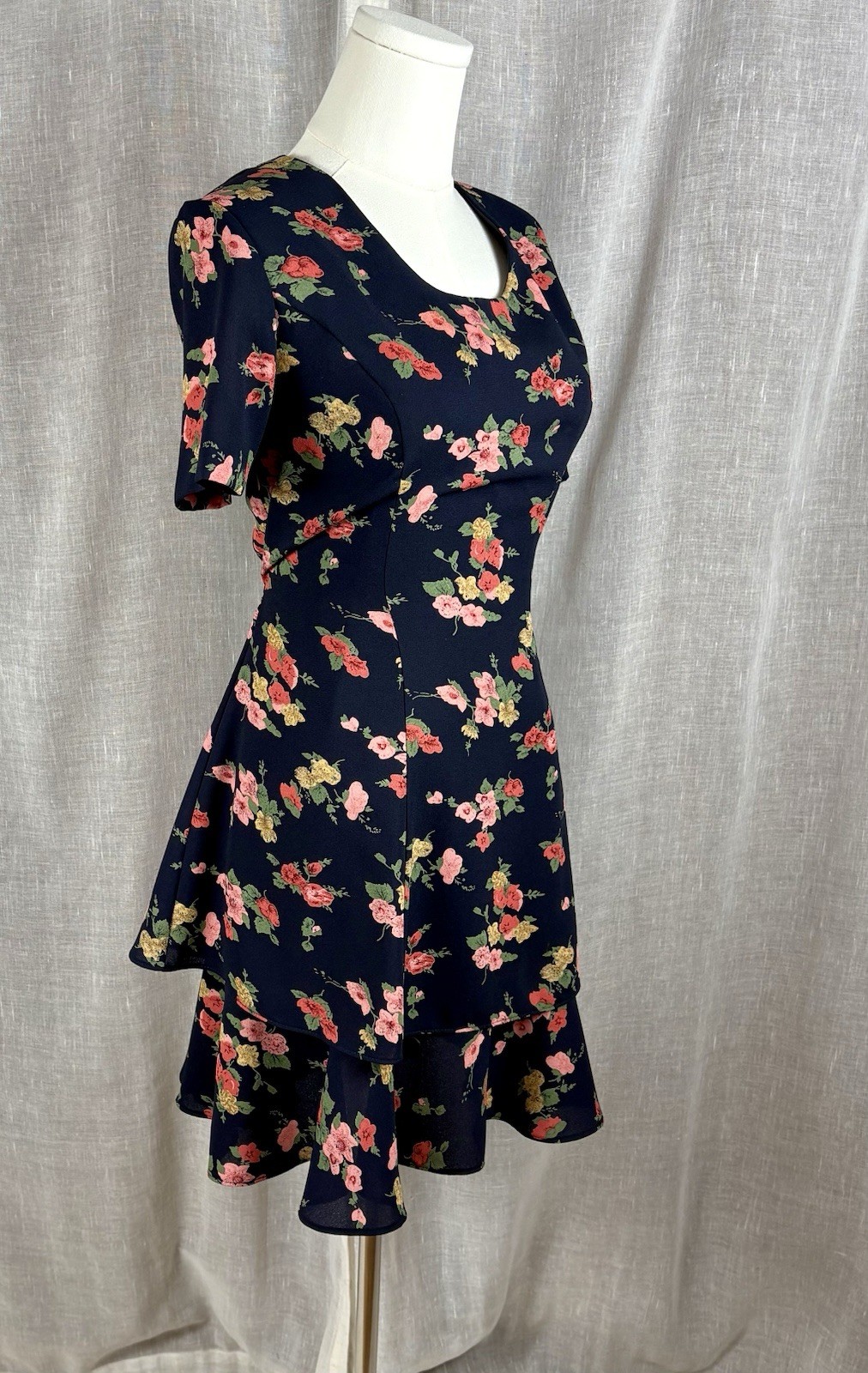 Vintage 90’s Two Tiered Dress Size 10 M L Tie Back Floral Y2K Grunge Whimsigoth