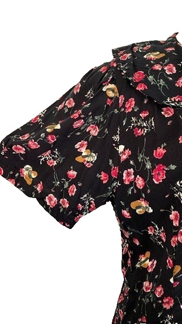 Vintage 1990s black pink romper XXL novelty print hats floral rayon plus size