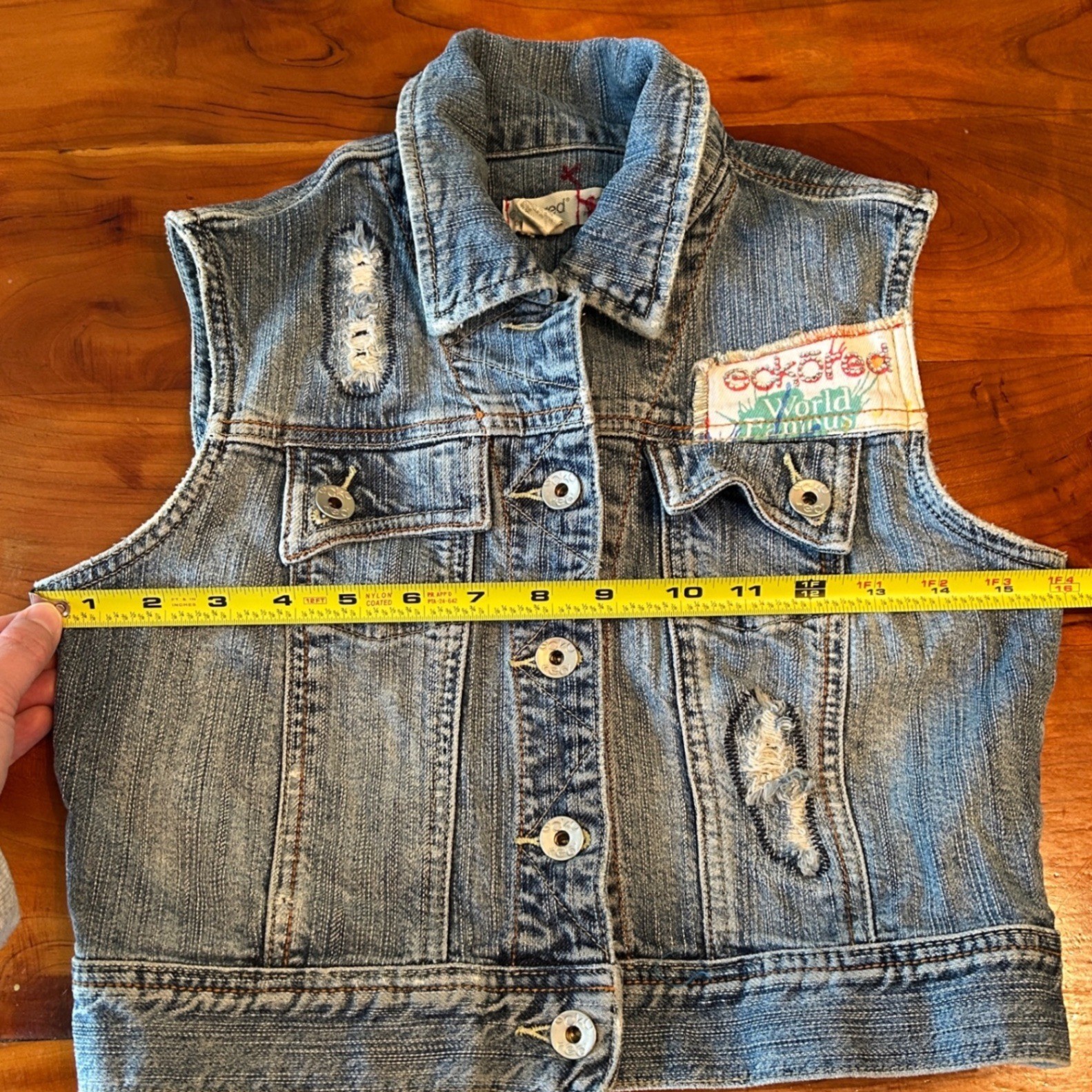 Ecko Red Denim Vest Womens M Blue Distressed Graffiti Y2K VTG Streetwear Hip Hop