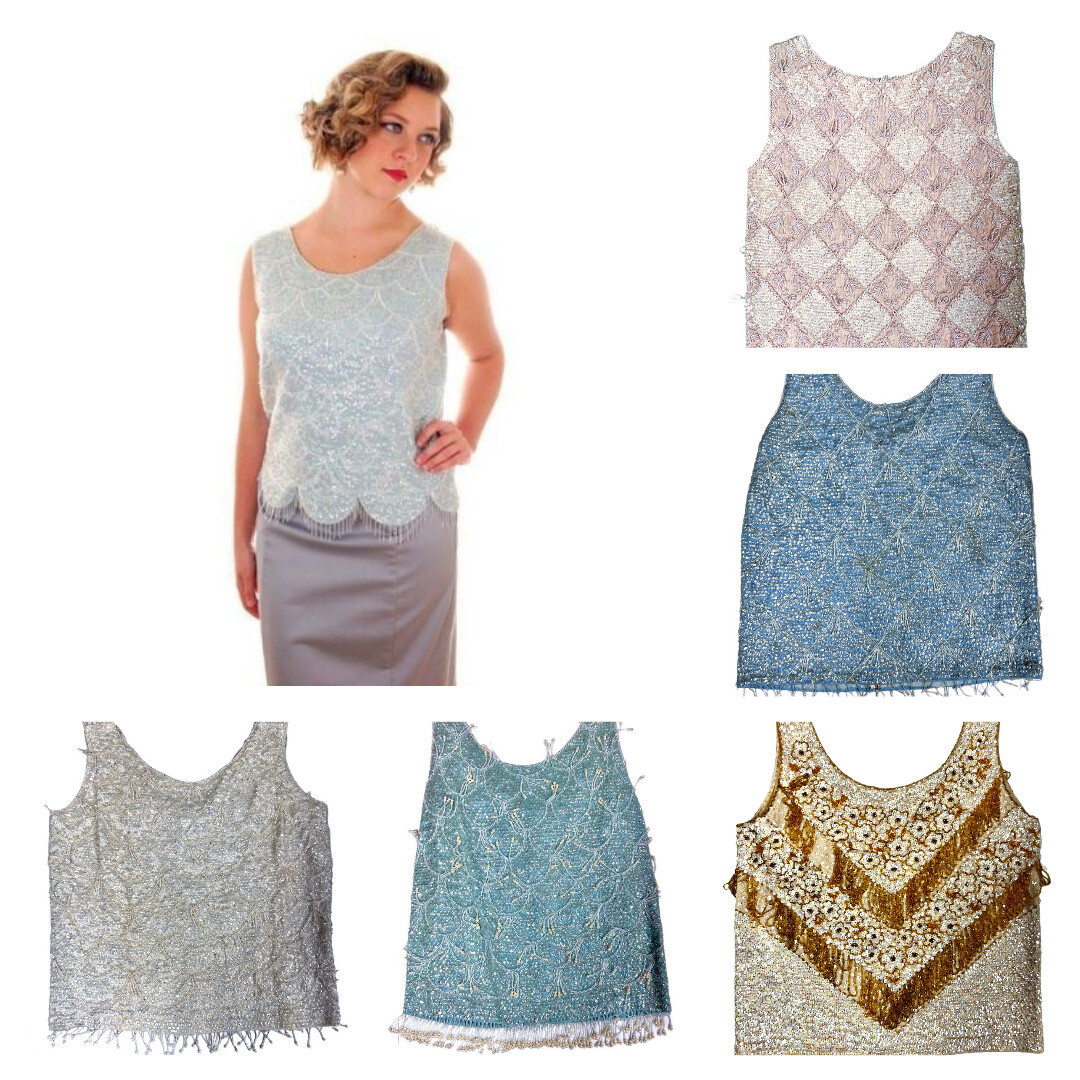 VTG Womens Shell Top Sleeveless Sequin Sweater Shimmy 60s Beaded Various Colors